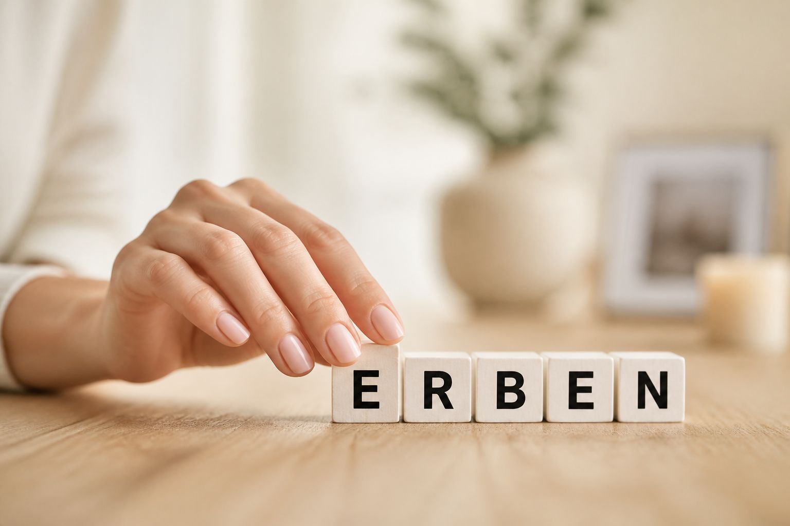 Holzbuchstaben-Blöcke mit dem Wort ERBEN, symbolisch für Erbrecht und Vererben